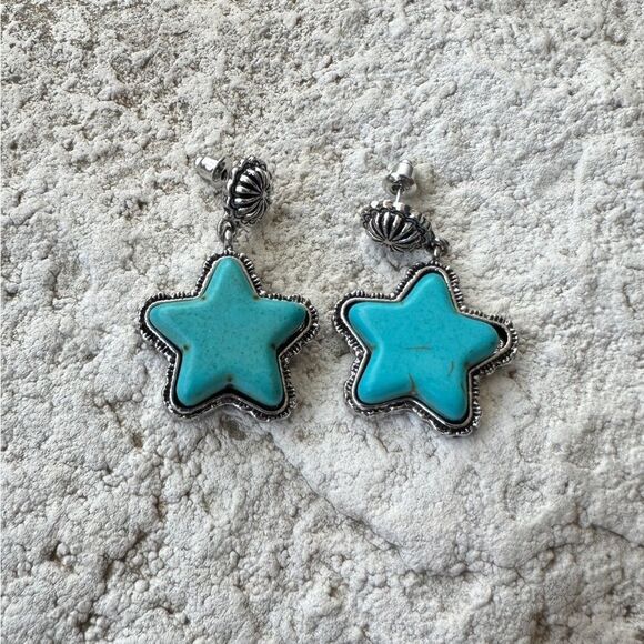 Western Star Earrings Faux Turquoise Dangle Cowgirl Nashville Stars - Picture 1 of 2